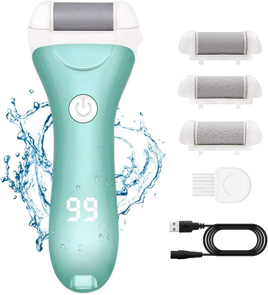 Foot Scrubber Electric Callus Remover, 18-in-1 Rechargeable Electric Foot File Hard Skin Remover IPX7 Waterproof Pedicure Tool with 3 Roller Heads and 2 Speeds for Dead Skin Remover Cracked Heels (Green)