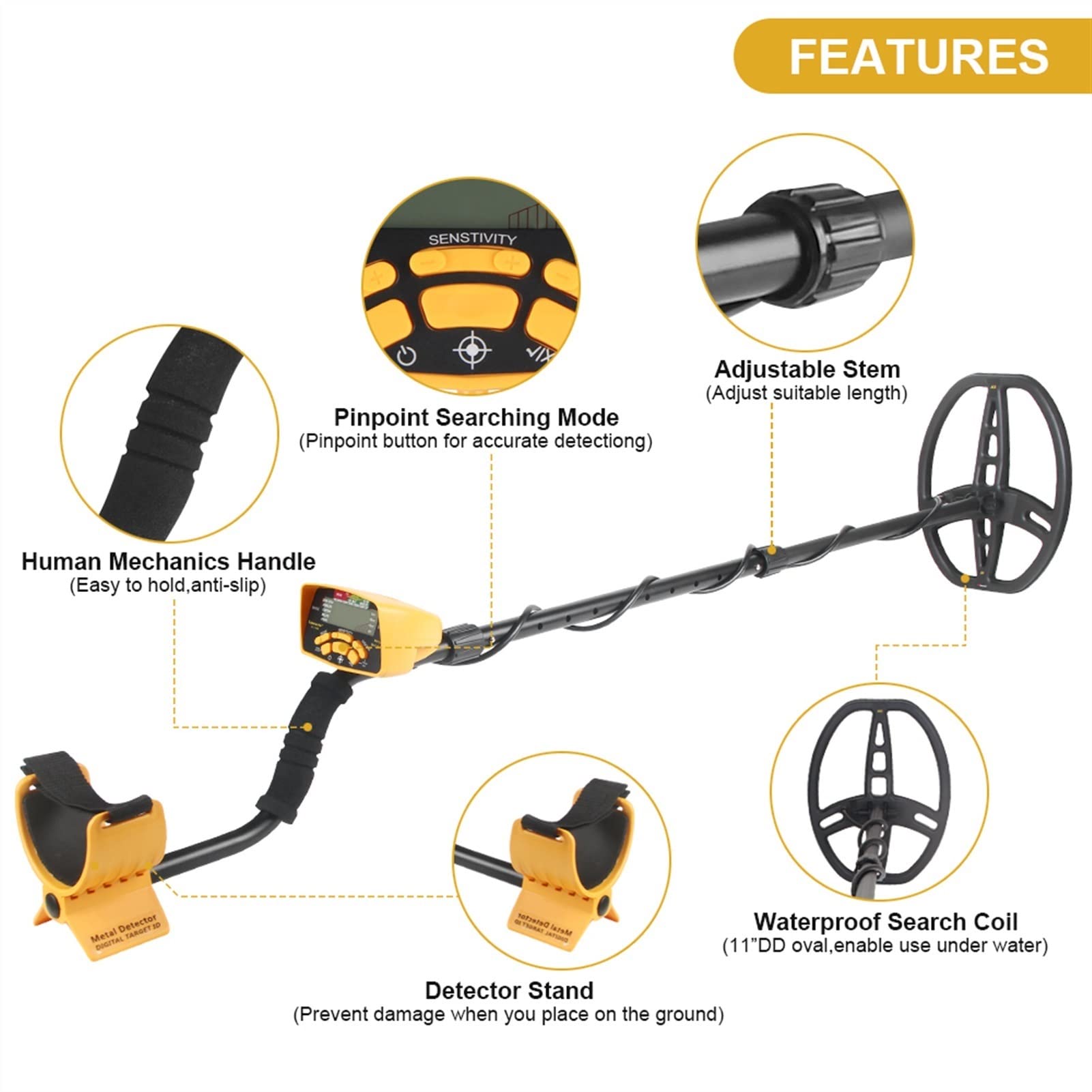 Wykrywacz metali dla dorosłych, Wykrywacz metalu z wskaźnikiem i wyświetlaczem cyfrowym 10 0cm. Deep Waterproof Gold Biżuteria Detektor Podziemny Skaner Szukaj