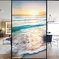 Vista 8 de Película decorativa de privacidad esmerilada sin pegamento para ventana, hermoso patrón de playa, cubierta de puerta de vidrio, calcomanías