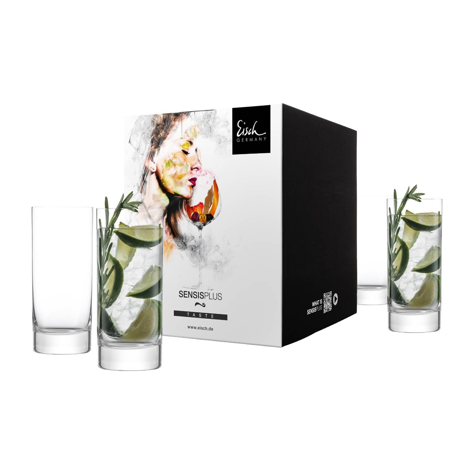 EISCH Superior SensisPlus Longdrinkglas, 470 ml, Trinkgläser mit SENSISPLUS-Belüftungstechnologie, Brilliantes Kristallglas, 4 Stück im Geschenkkarton