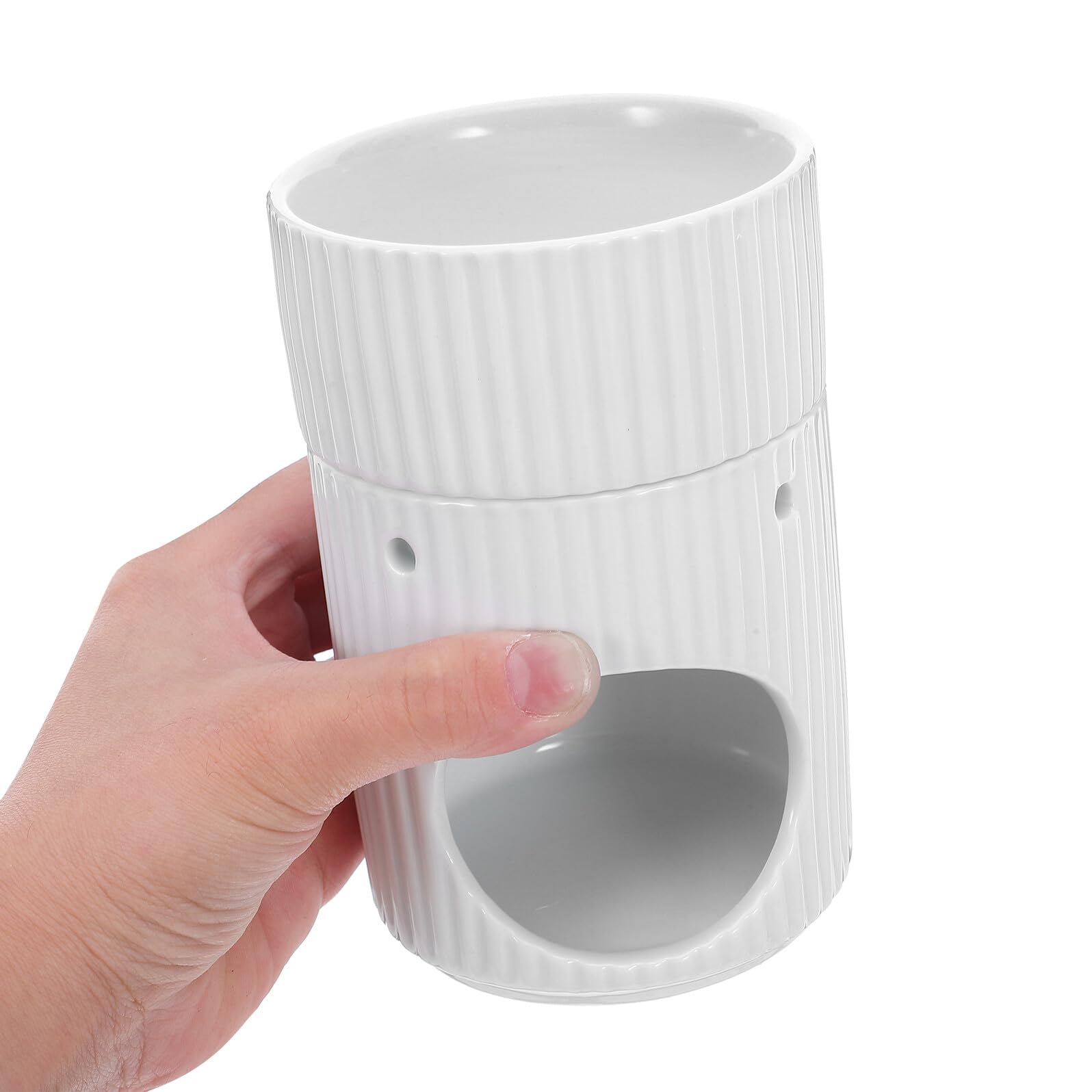 OUNONA Diffusore di Aromi per Oli Essenziali in Ceramica Bruciatore per Cera Sciolta e Diffusore di Fragranze per Casa Design Strisce Bianco