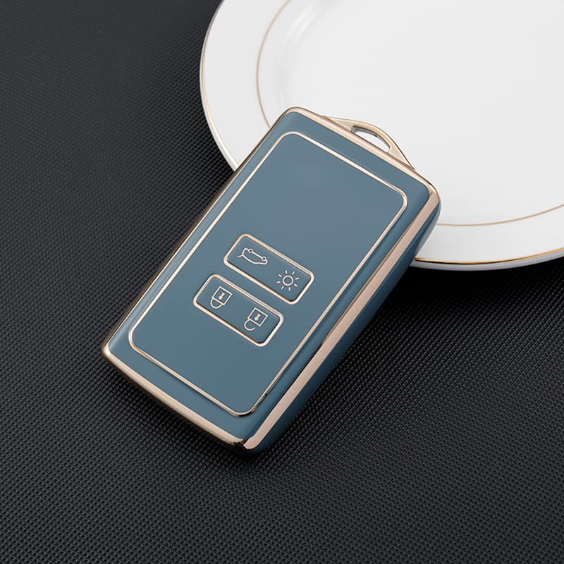 TPU Cover Shell for Renault 4 Buttons Car Key Fob,Keyless Smart Card Case Holder Fit to Clio/Megane/Kadjar/Captur/Dacia Duster -Grey Blue