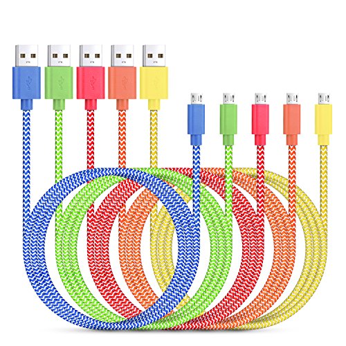 Micro USB Charger, Eversame [5-Pack] 6.6Ft 2M Nylon Braided Hi-Speed USB to Micro USB Cable Data Sync Charger Cables Compatible For Galaxy S6 Edge/Note 5, LG G4 (Red Yellow Blue Green Orange)