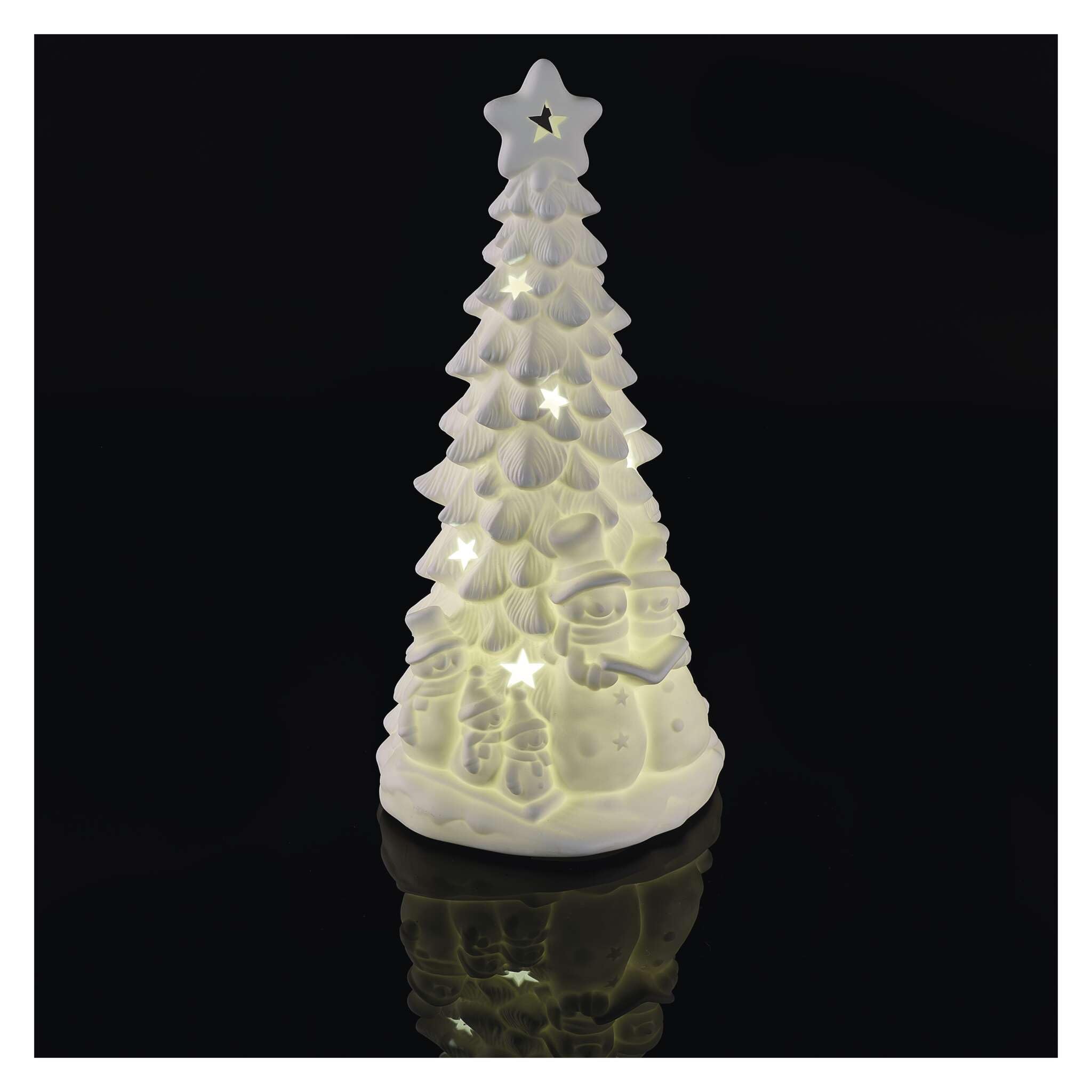 EMOS White LED Ceramic Christmas Tree Decoration, Light Decoration with Snowmen and Star Effects, for Indoor Use, Warm White Light, Battery Operated (2 x AA Not Included)
