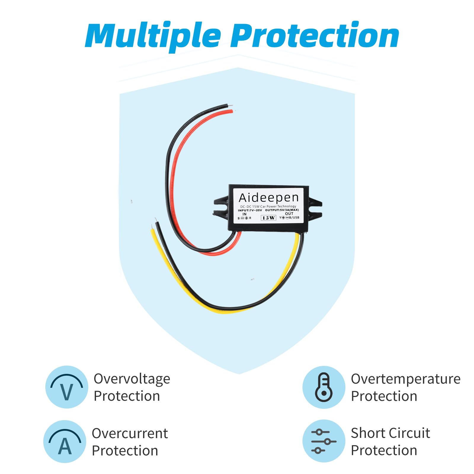 Aideepen Convertitore di Tensione DC-DC da 12V a 5V 3A 15W, Regolatore di Tensione, Convertitore Buck con Due Porte USB (Porte di Linea)