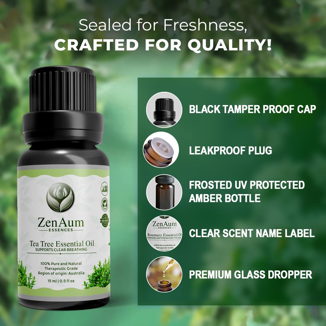 Zenaum Essences Daily Protection and purity trio 45ml | 100% pure tea tree, lemongrass and henna essential oil pack 3 (15ml each). Protect immunity, detox and everyday skin | Use of Defuser, Skincare and Wellness | GMP, ifra, ISO certified Zenaum Essences Daily Protection and purity trio 45ml | 100% pure tea tree, lemongrass and henna essential oil pack 3 (15ml each). Protect immunity, detox and everyday skin | Use of Defuser, Skincare and Wellness | GMP, ifra, ISO certified