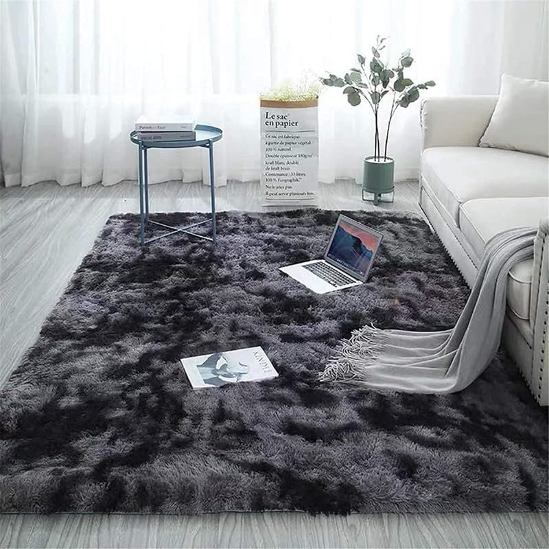 Shaggy Floor Carpets for Living Room Modern Shag Area Rugs Fluffy Ultra Soft Handcrafted Anti-Skid Carpet Bedroom Home Decorate Floor Kids Playing Mat (Black & Gray,3X5 FEET)-image-40