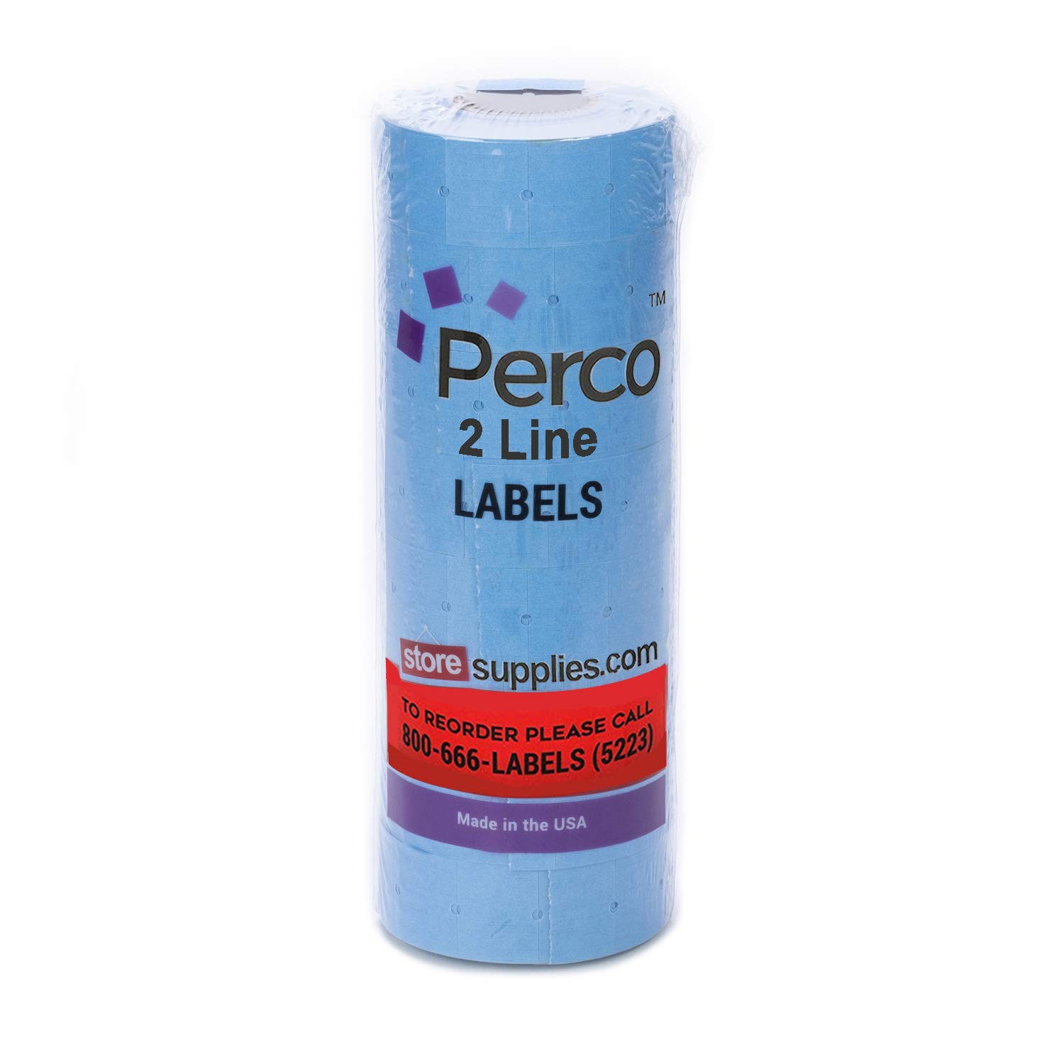 Perco2 Line Blue Labels - 8 Rolls, 1 Sleeve, 6,000 Blank Price and Date Gun Labels for Perco 2 Line Price and Date Guns - Made in USA