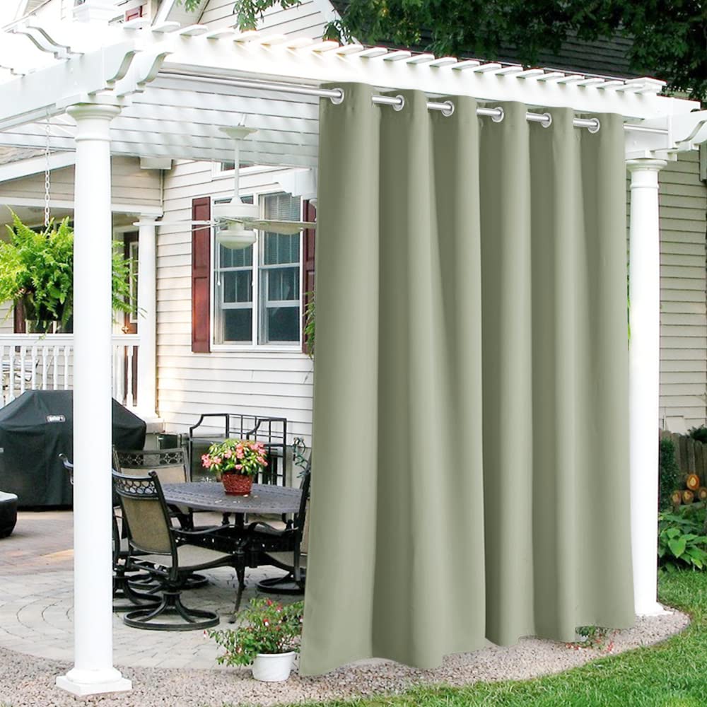 RYB HOME Outdoor Curtains for Patio Waterproof Block Sunlight Thermal Insulated Privacy Assured Thick Outside Curtains for Porch, Gazebo, Pergola, W84