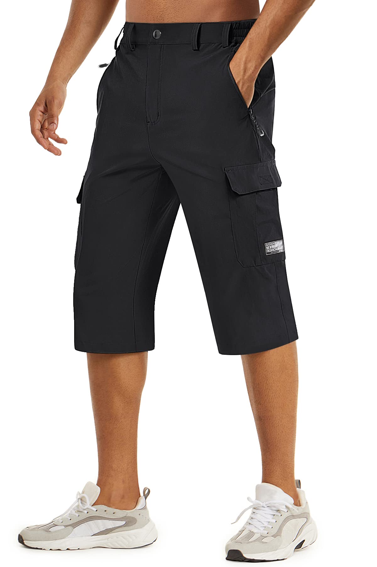 TACVASENMen's 3/4 Cargo Shorts Three Quarter Quick Dry Stretchy Hiking Walking Shorts with Zip Pockets
