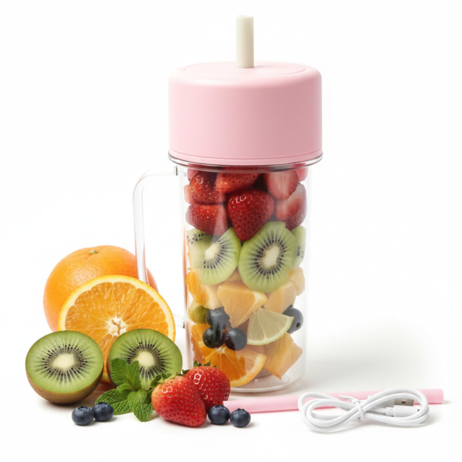 PORTABLE CRUSHER JUICER WITH STRAW & HANDLE || LIGHT PINK || 420 ML 6 STAINLESS STEEL BLADES || BEST FOR TRAVEL & GYM-image-41