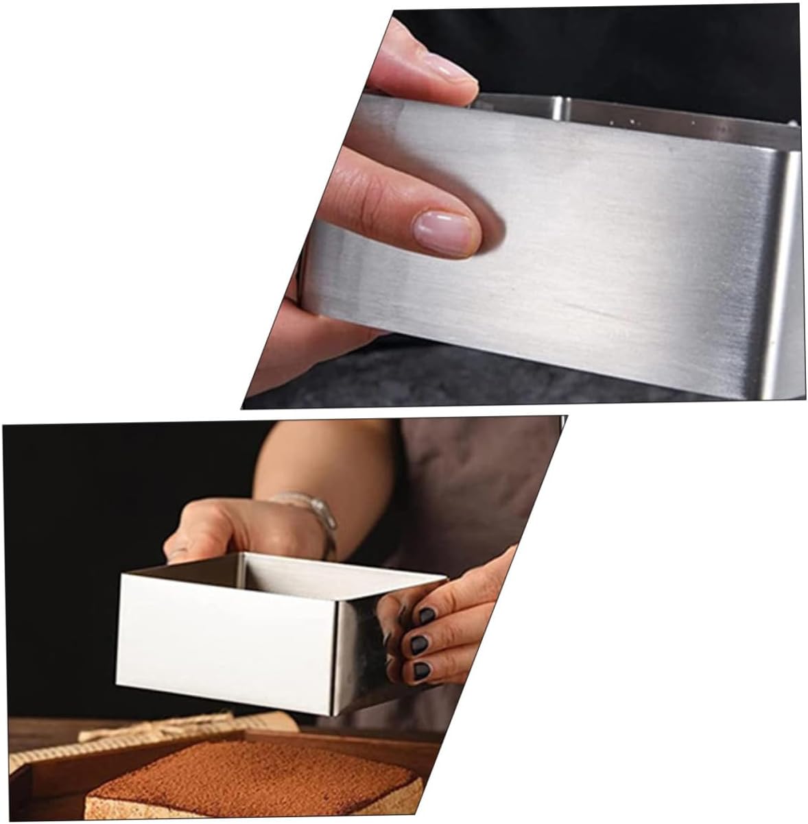Mikinona 2pcs Adjustable Square Cake Mold Stainless Steel Non-slip Easy to Demold Clean for Mousse Cakes Pastry Kitchen Gadget