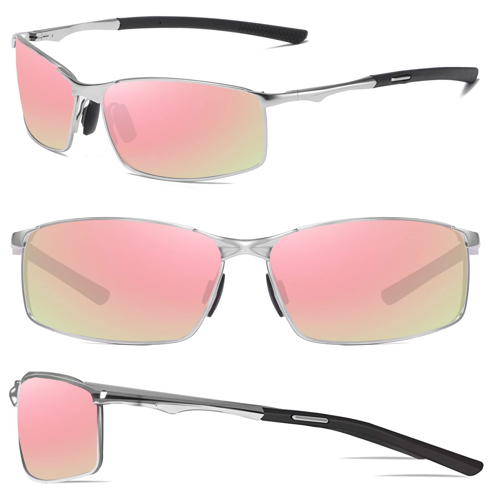 Occhiali da Sole da Uomo Donna Polarizzati Metallo Telaio Rettangolari Ultra Leggeri antiriflesso Protezione UV Moda Occhiali da Sole Cat 3 CE