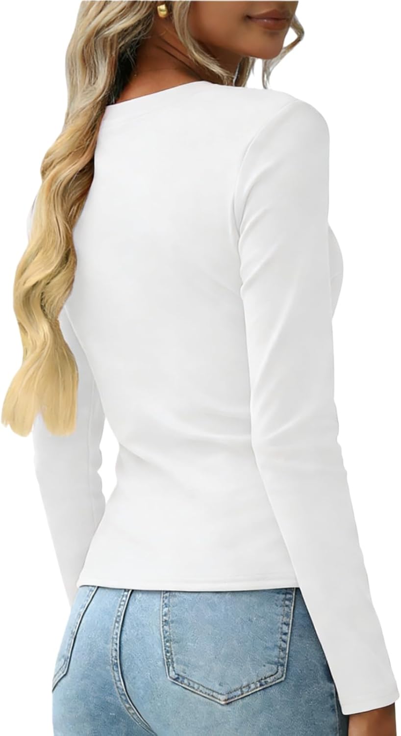 Women's Cotton Long Sleeve T Shirt Slim Fit Crewneck Basic Tee Shirts Tops Casual Soft Layering Undershirts - Image 4