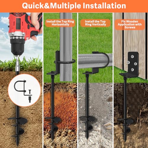 Image of Eurmax USA Ground Anchors Heavy Duty Adjustable L-Shaped Head Shed Tent Stakes Trampoline Anchors, Trampoline Stakes for Sheds,Swing Sets,Mobile Home,Carports Set of 4(Black)