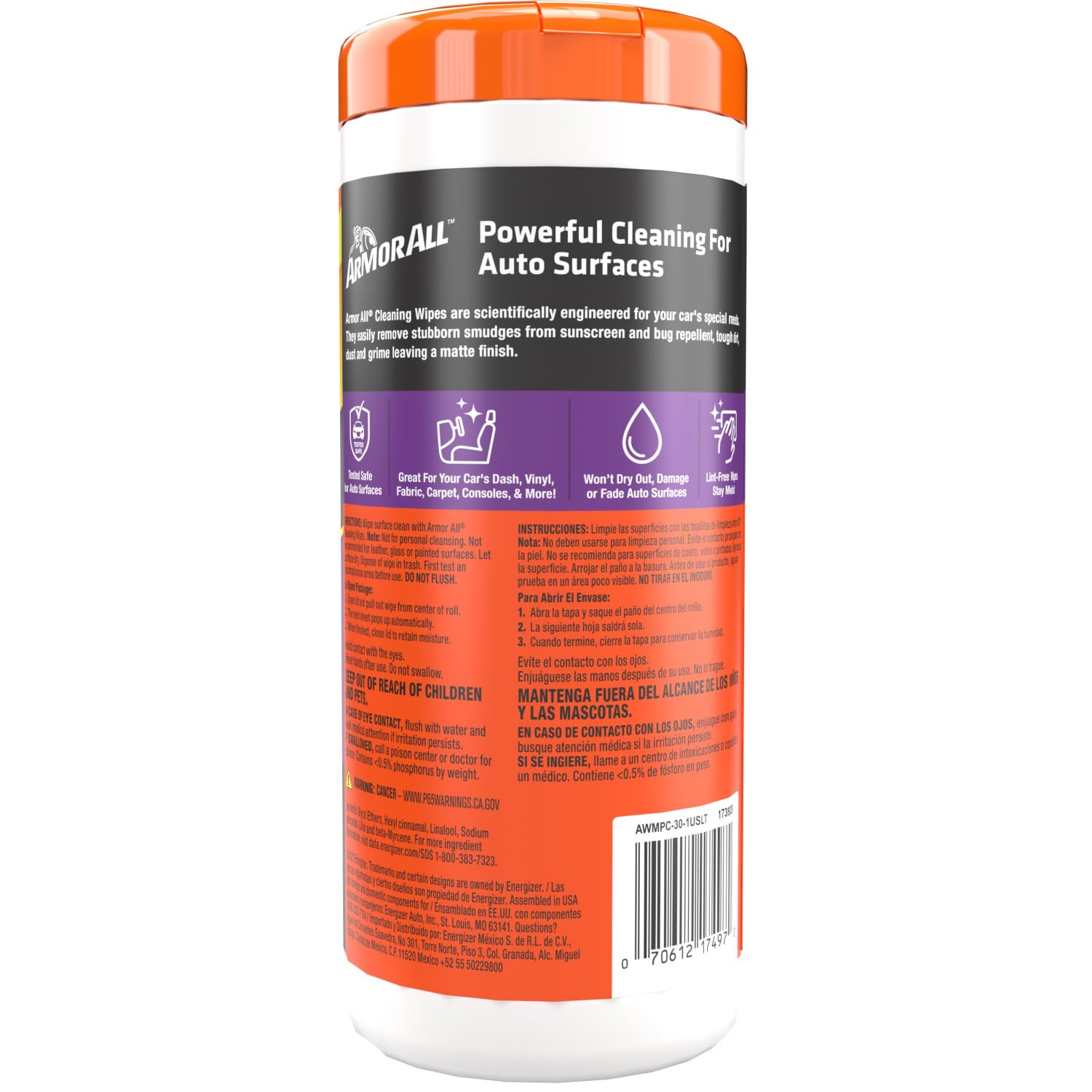 Armor All 17497C 30 Count Cleaning Wipes (25Ct + 20%)