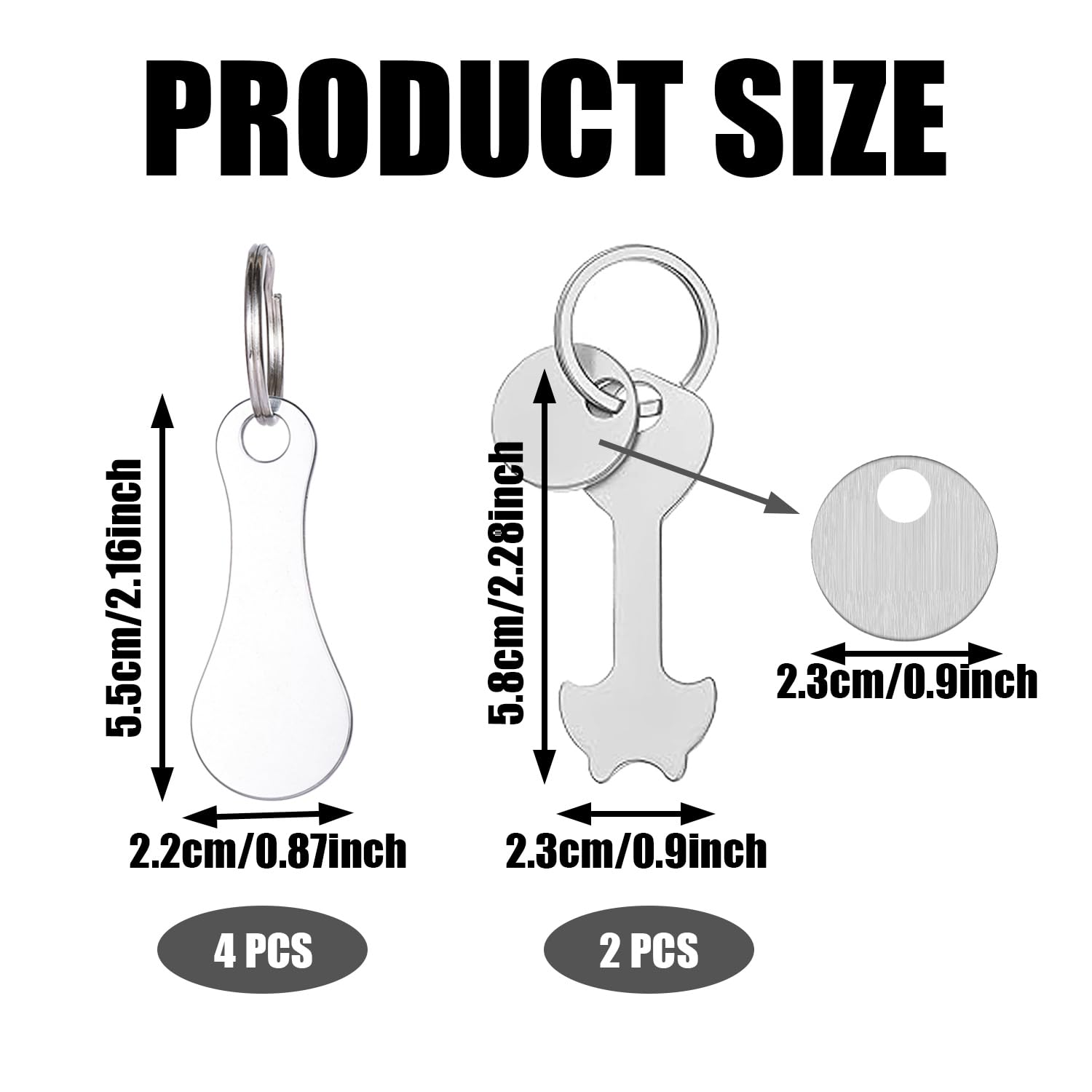 SYEYCW 6 Pcs Trolley Tokens, Stainless Steel Shopping Cart Coins Keychain, Removable Key Fob Token Keyring - Image 2
