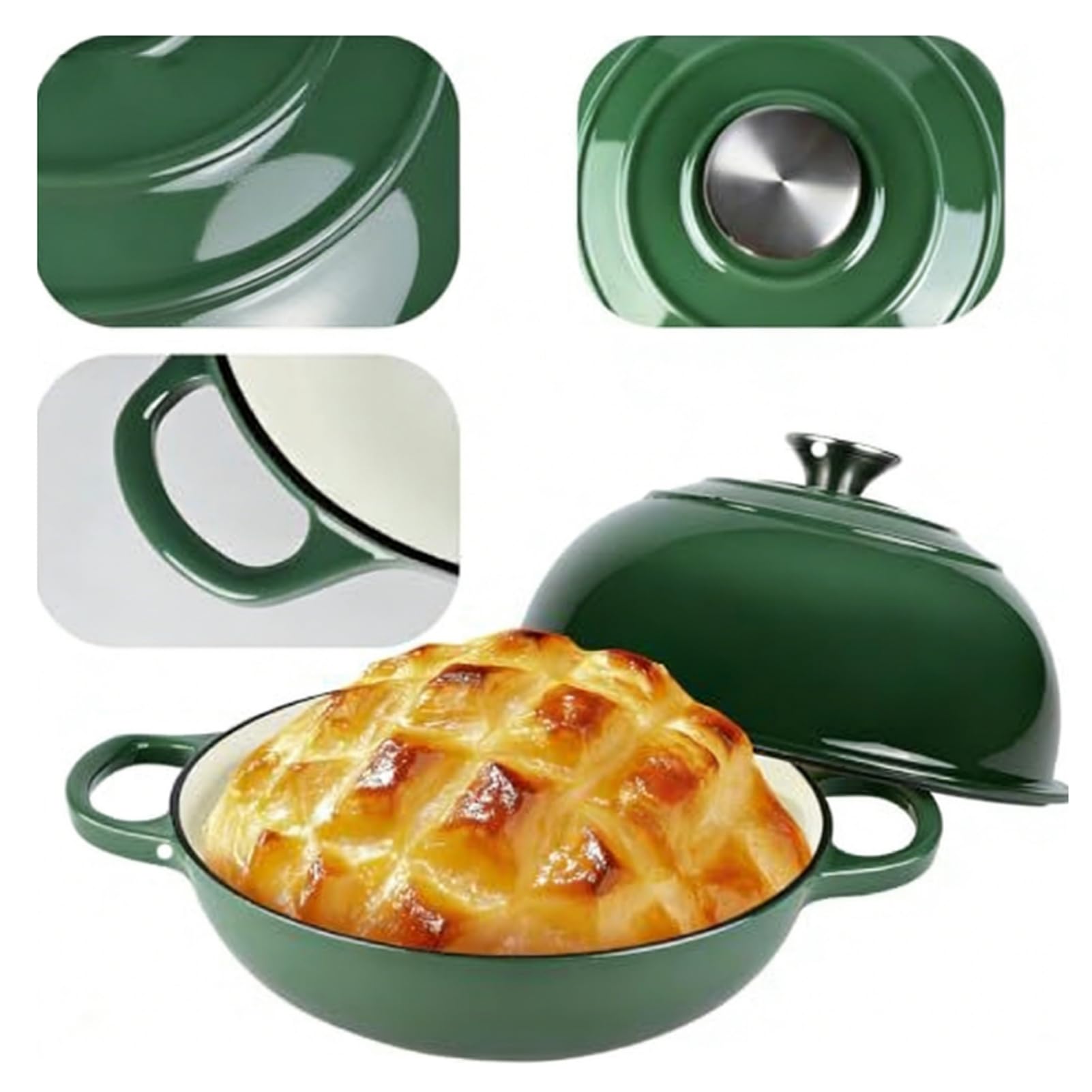 Schmortopf mit Deckel und Backutensilien, emaillierter Gusseisen-Schmortopf 26 cm/6 l, Antihaft-Emaille-Kochgeschirr zum Backen von Sauerteigbrot, Braten, Schmoren und Suppenkochen (Orange 6QT)