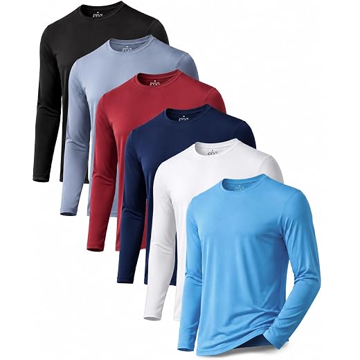 OYGSieg 6 Pack Long Shirts for Men Quick Dry Sun Protection Tee Shirts