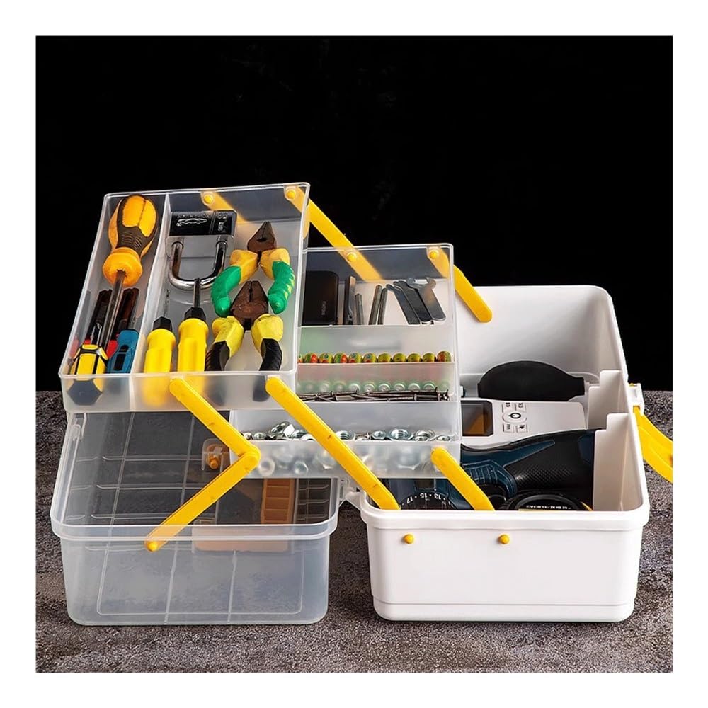 Caja de herramientas de gran capacidad, caja de herramientas de hardware multifuncional, caja de almacenamiento doméstica plegable, caja de almacenamiento de plástico, caja de almacenamiento transpare