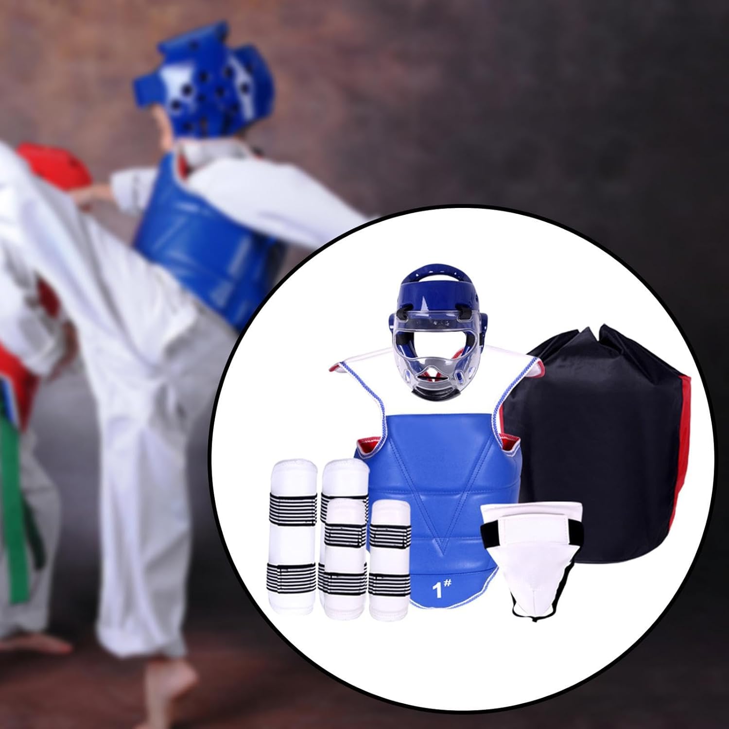 6Pcs Karate Sparring Gear Taekwondo Gear Arm Leg Guards Groin Protector Padded Boxing Equipment Full Protection, M