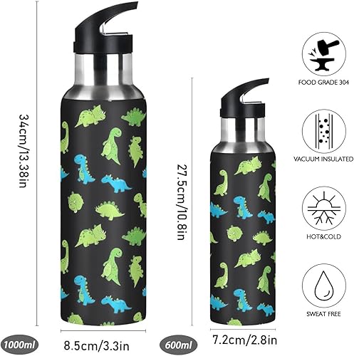Miniatura 2 de Insulated Stainless Steel Water Bottle with Straw 20 Oz, BPA-Free Sport Water Bottle for Gym Outdoor Travel School, Cute Dino