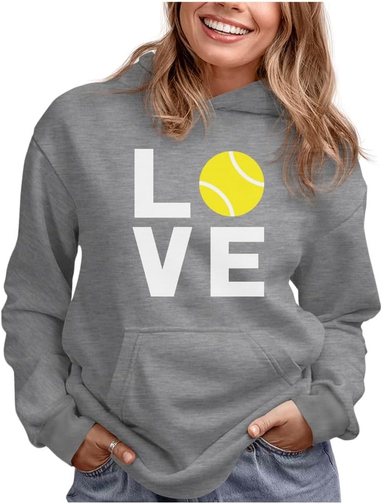 Tstars Love Tennis Hoodie Tennis Gift Idea for Players Coaches & Fans Sporty Hoodies for Women & Teen Girls