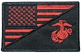 American USA Flag / Marine Corps EGA USMC Sew on Iron on Embroidered Applique Patch - Black & Red (IRON-USAF-HALF-USMC-BKRD)