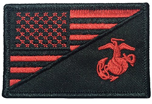 American USA Flag/Marine Corps EGA USMC Sew on Iron on Embroidered Applique Patch - Black & Red (Iron-USAF-Half-USMC-BKRD)