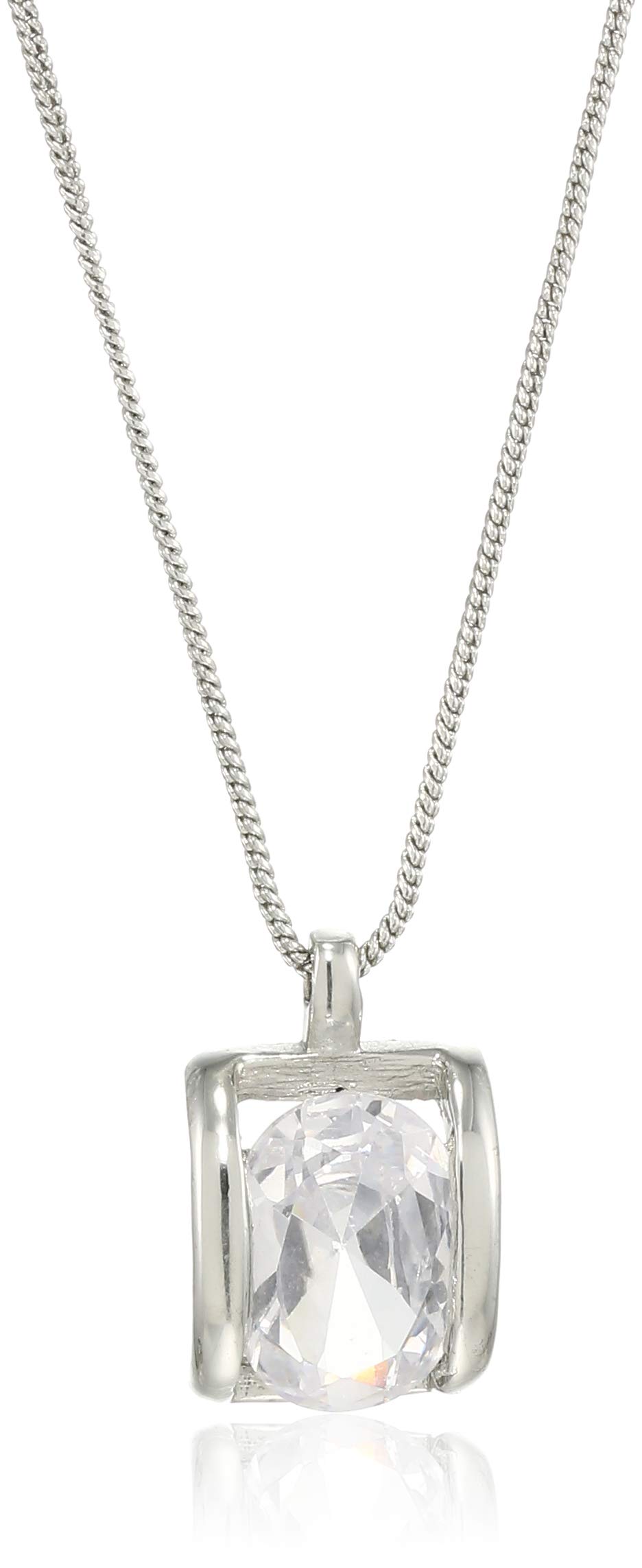 Estele Rhodium plated drop pendant with big fancy Austrian Crystal for women