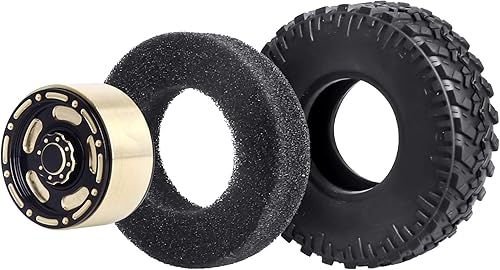 Miniatura 3 de Hobbypark Ruedas y neumáticos Beadlock de latón 1.0 para 118 TRX4M Upgrades Parts 118 SCX24 124 RC Crawler de repuesto, juego de 4 (Tipo E)