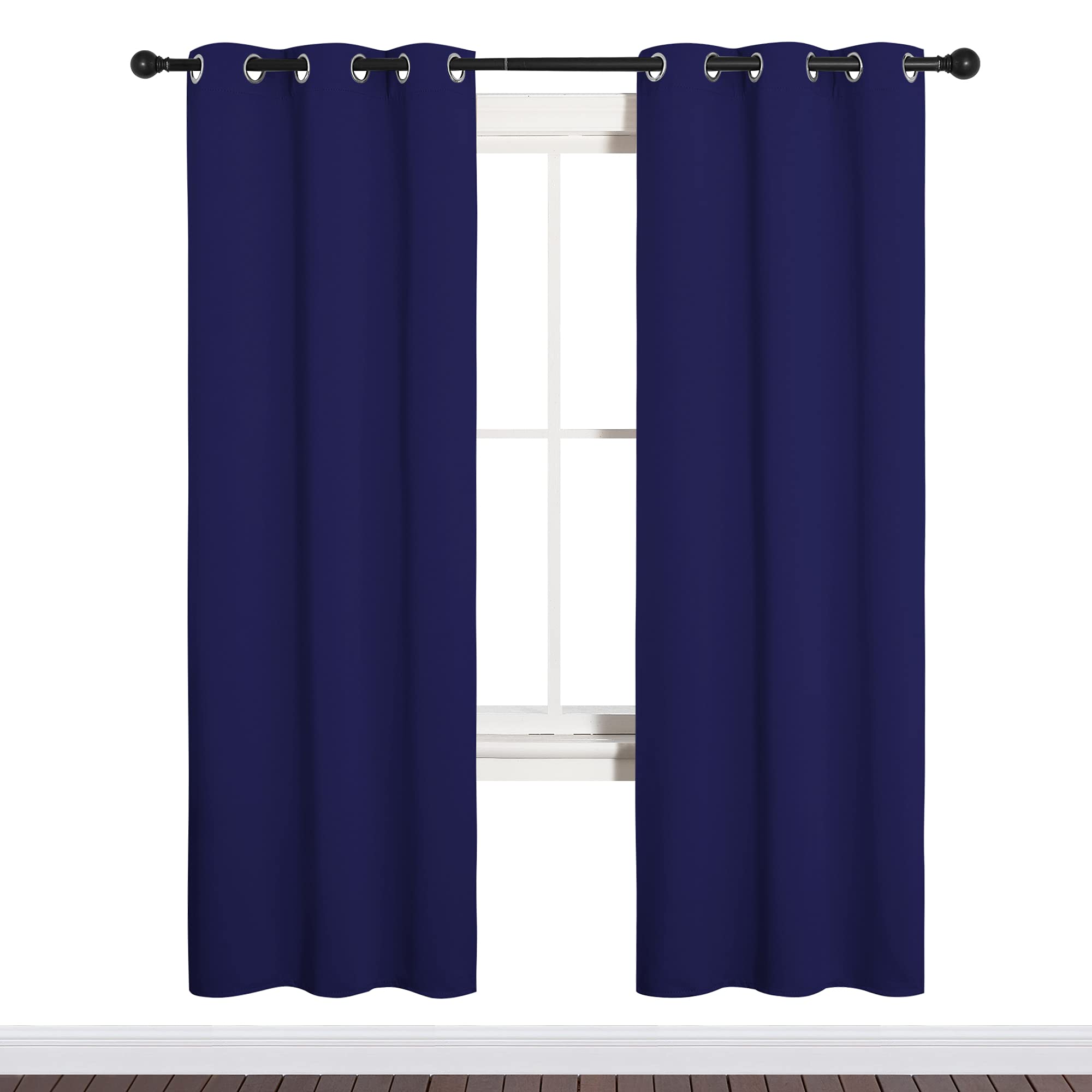 NICETOWN Blackout Draperies Window Curtain Panels, Autumn/Winter Thermal Insulated Solid Grommet Blackout Curtains/Drapes for Cafe (Set of 2, 42 inches by 48 inches, Black): Navy Blue 34"W x 72"L (Pack of 2)