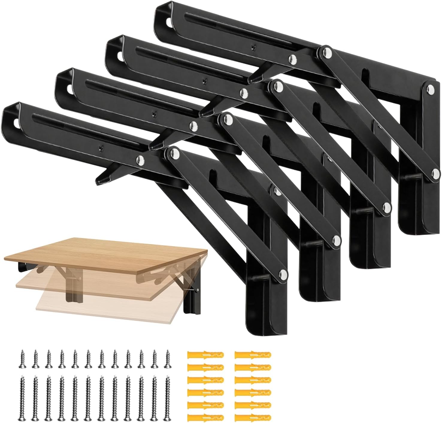 Folding Shelf Brackets 24 inch Foldable Shelf Bracket Heavy Duty Collapsible Shelf Brackets DIY Wall Mounted Fold Down Table Bracket Space-Saving for Benches Workstation (4PC, Max.Load 177 lbs)