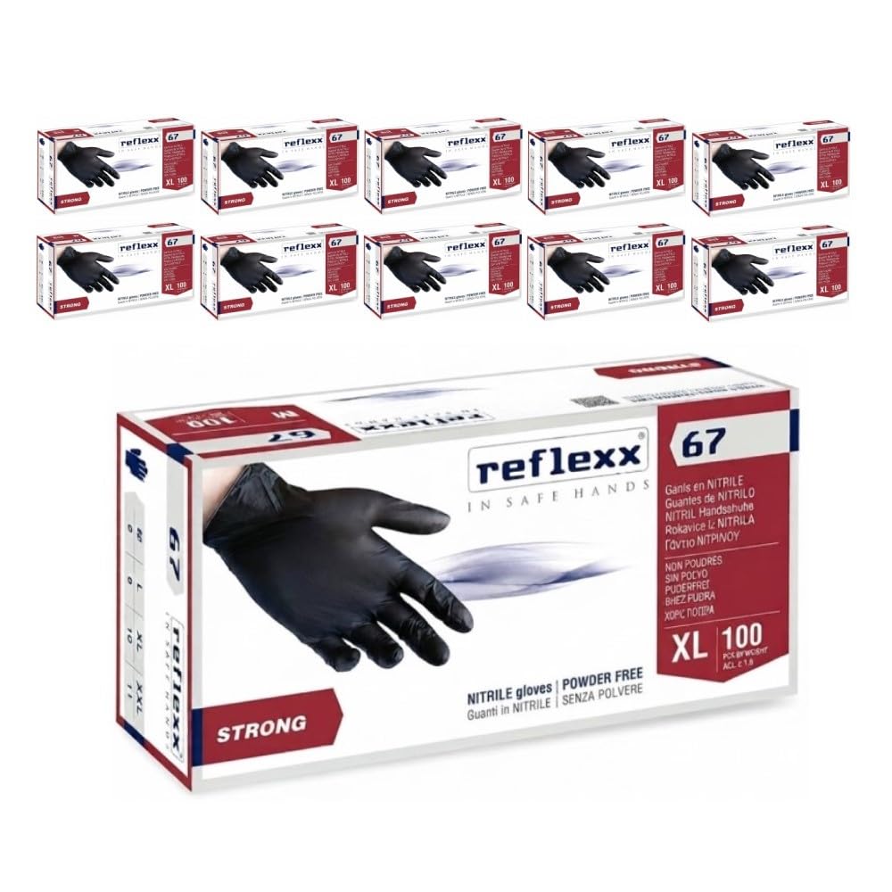 Generico Stock 300/1000 guanti in nitrile REFLEXX R67 - NERI AD ALTO SPESSORE - 5.5 grammi - varie taglie - senza polvere (1000 guanti XL)