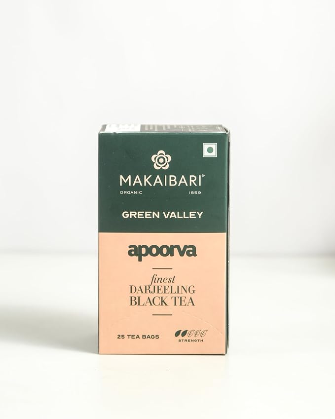 Makaibari Green Valley Apoorva Finest Darjeeling Black 25 Tea Bags | Premium Darjeeling Single Estate | Muscatel Fruity Top Notes | 25 Cups
