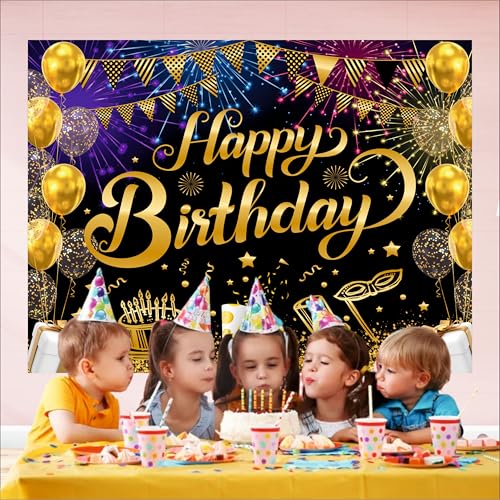 Image of Black Birthday Backdrop 5x4 Ft | Backdrops for Decoration | Birthday Decoration Backdrop | Banner for Kids Theme Party
