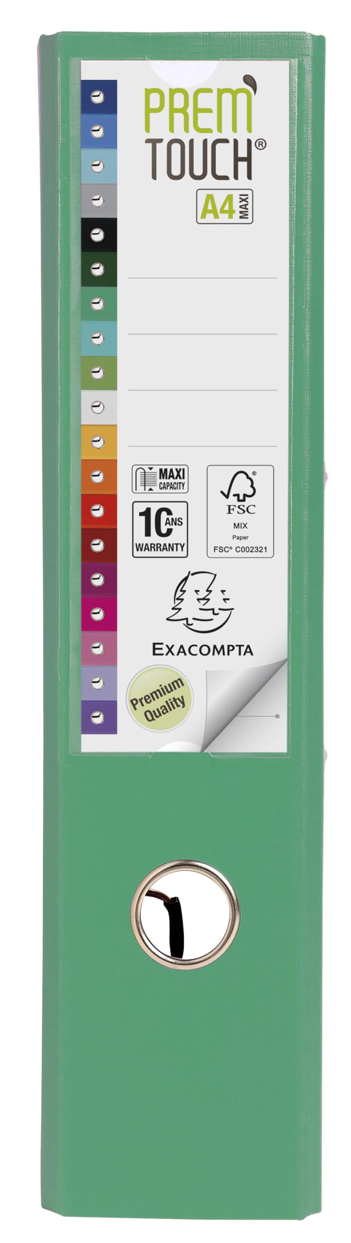 Exacompta - Réf. 53343E - Carton de 10 classeurs à levier A4 MAXI Prem'Touch - Dos 80 mm - Mécanique 80 mm - Dimensions extérieures : 32 x 30 x 8 cm - Format à classer A4 Maxi - Coloris : Vert