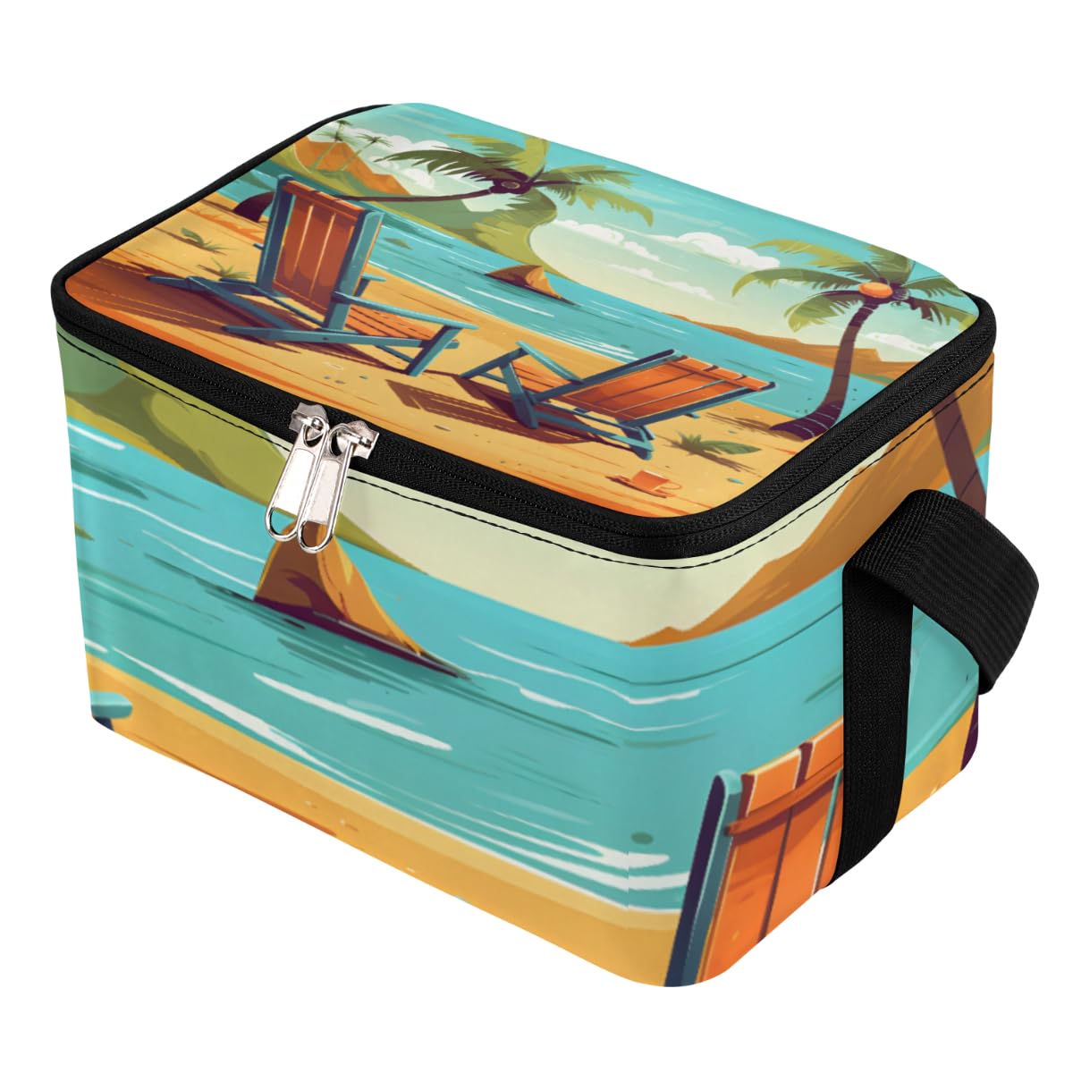 GzLeyigou Lunch Bags for Women Men 9 Cans,Landscape of Beach Hot & Cold Food Delivery Bag Insulated Grocery Bag Insulated Lunch Box Beach Chair Cooler Bag for Office Work Picnic Beach