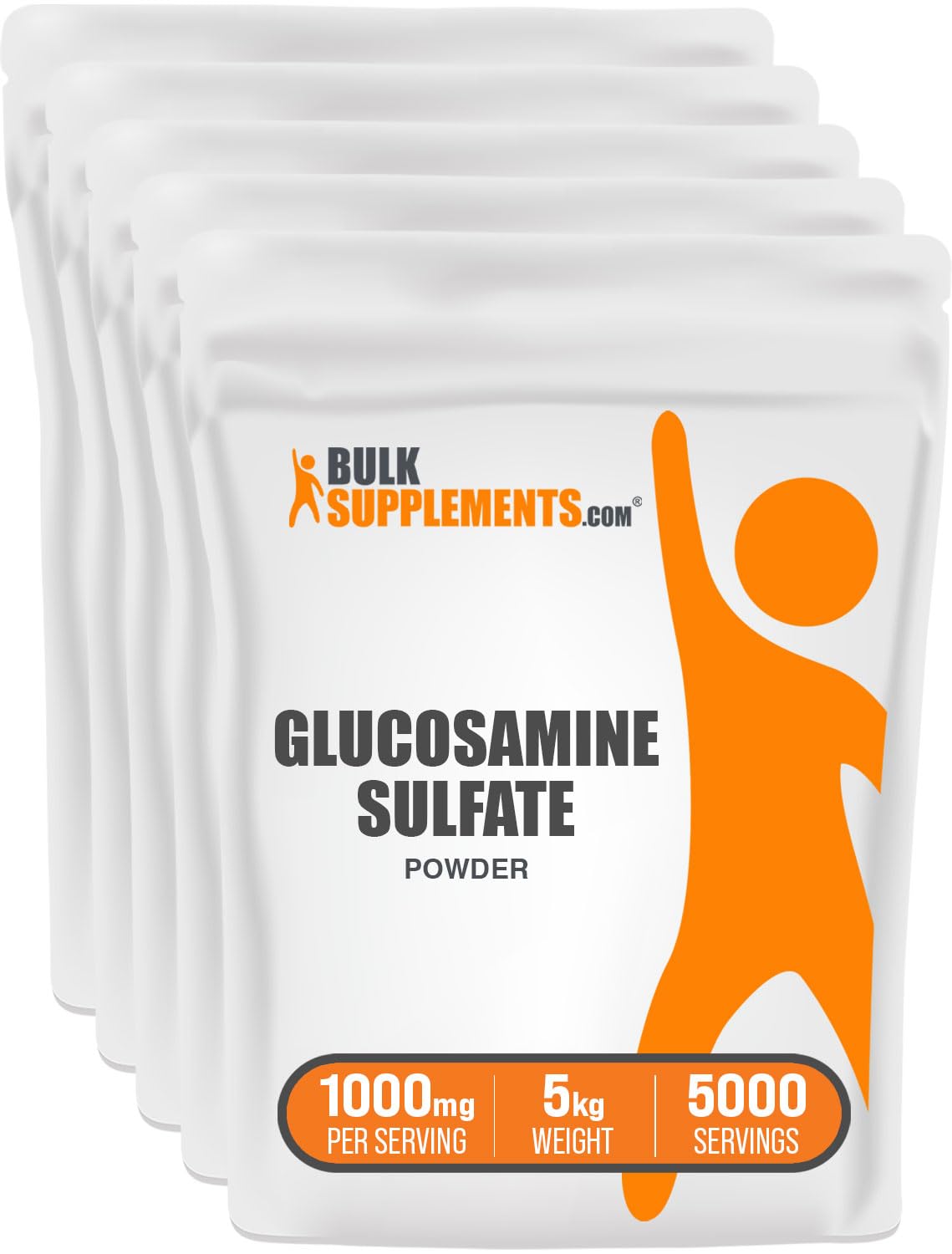 BulkSupplements.com Glucosamine Sulfate Powder - Glucosamine Supplement, Joint Support Supplement - Gluten Free, 1g per Serving, 1kg (Pack of 5) (11