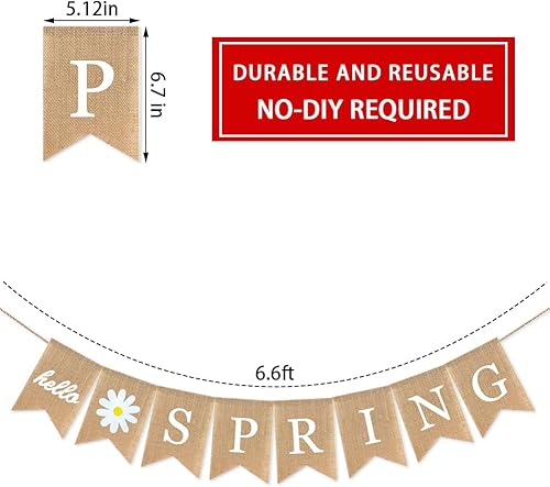 Miniatura 2 de Decoraciones de arpillera con texto en inglés «Hello Spring», guirnalda de flores con flores para chimenea, suministros de chimenea, guirnalda de