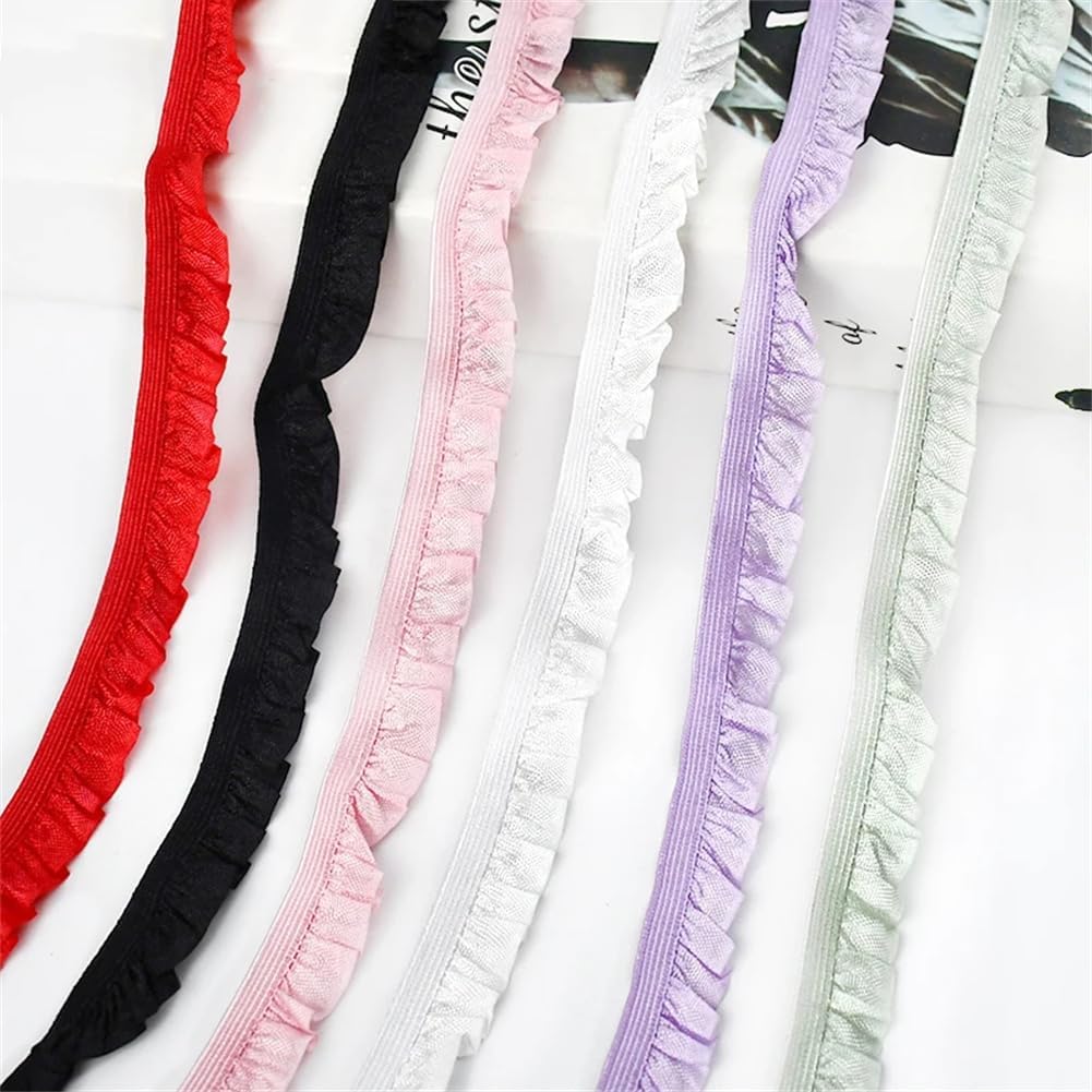10/22/45M 10/15Mm Ruffled Elastic Band Pleated Lace Stretch Rubber Ribbon Bra Clothes Strap White 15mm#45Meters