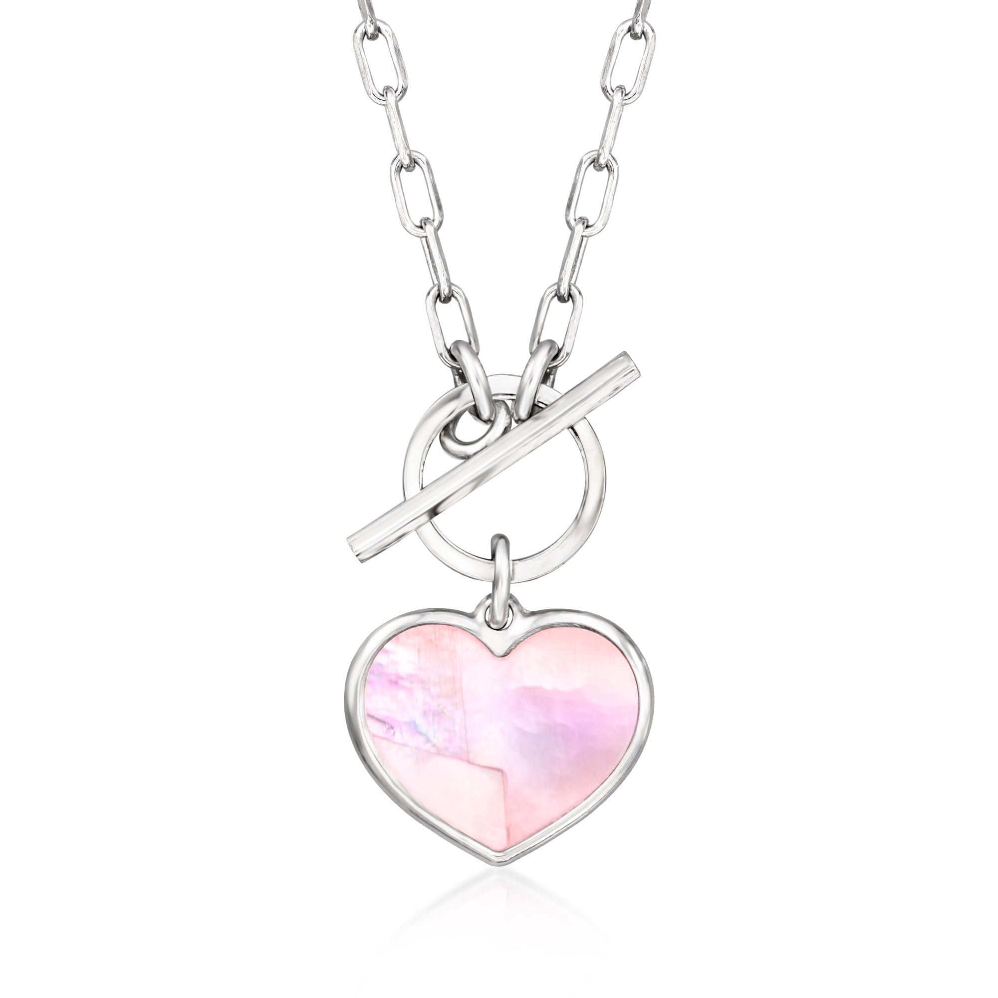 Ross-Simons Italian Pink Mother-Of-Pearl Heart Toggle Necklace in Sterling Silver