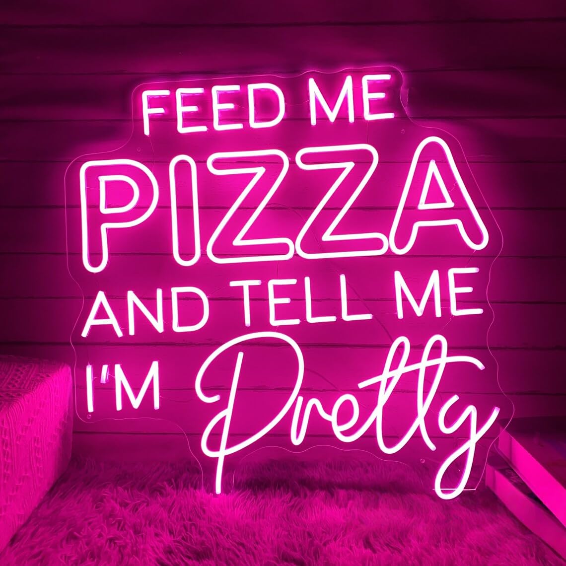 Feed Me Pizza and Tell Me I'm Pretty Custom Pizza LED Neon Sign Restaurant Fast Food Night Light Home Wall Decor