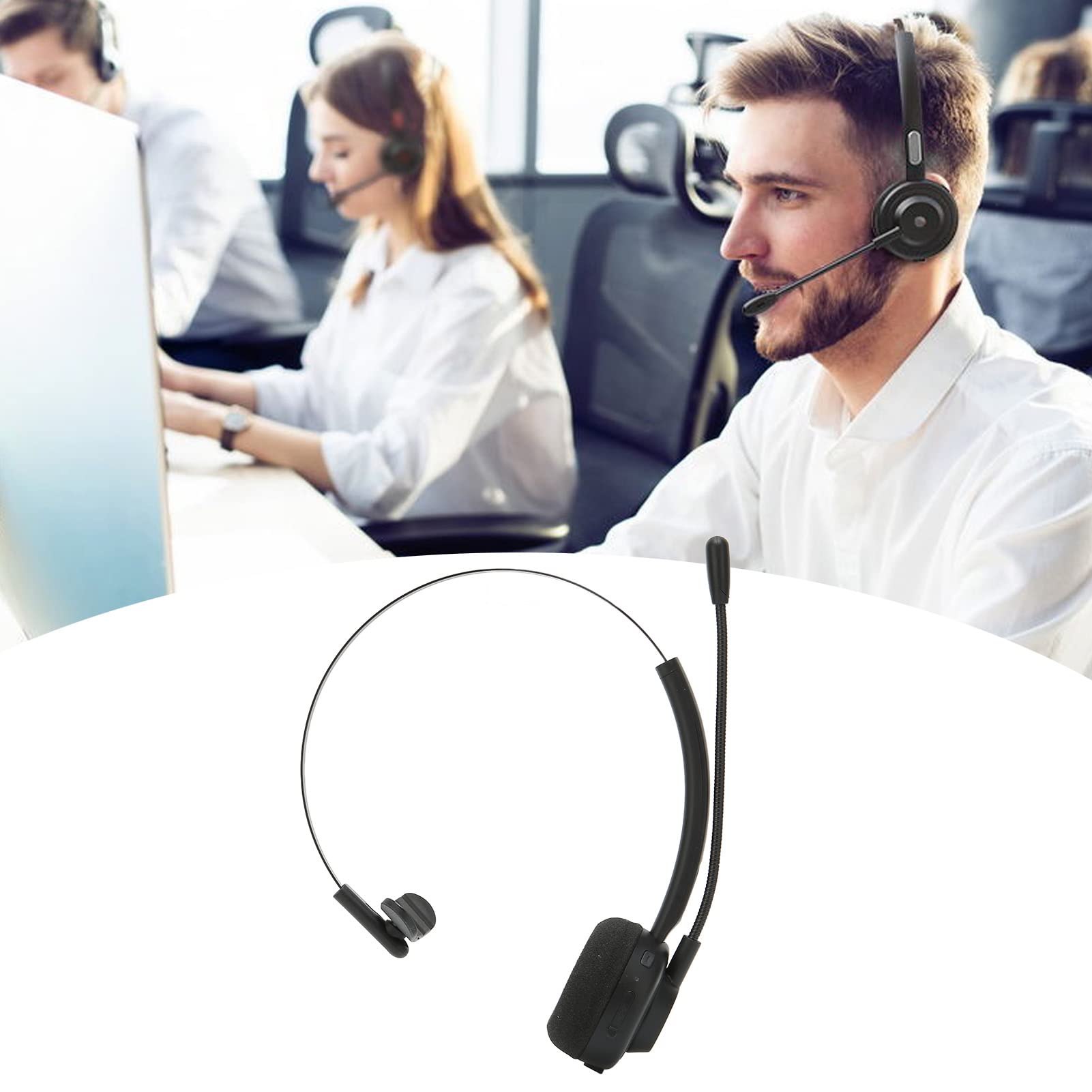 Casque Bluetooth Trucker avec Microphone, écouteurs sans Fil à Réduction de Bruit sur L'oreille, Jusqu'à 60 Heures de Temps de Travail, pour Skype,Téléphone,Ordinateur,Bureau,Maison,Centre d'appel