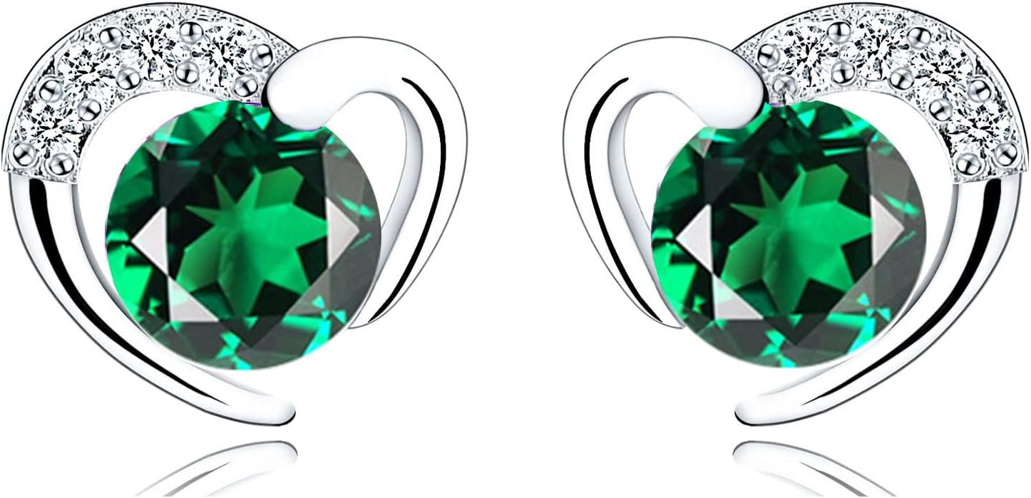 Silver Stud Earrings for Women, Stud Earrings White Gold Cubic Zirconia Heart Studs│Dainty Earrings Jewellery Gifts for Girls