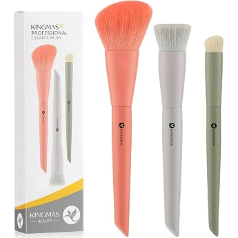 KINGMAS 3 Piece Makeup Brush Set Foundation Contour Concealer Brush Kabuki Brush for Face Blush Bronzer Travel Buffing Polka Dot Contour Liquid Mixing