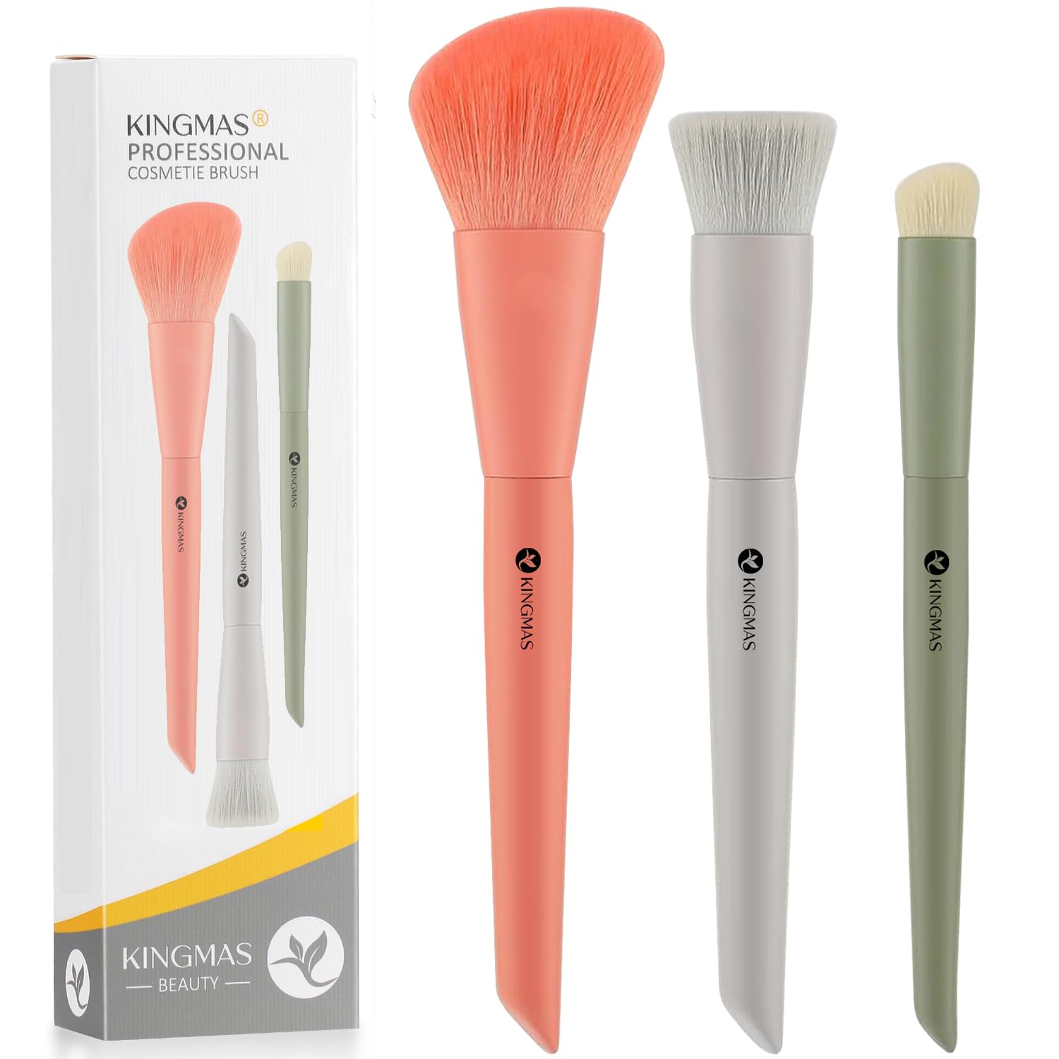KINGMAS 3Pcs Foundation Brush Contour Concealer Brush Set, Under Eye & Blusher Brush Face Kabuki Makeup Brushes KINGMAS 3Pcs Foundation Brush Contour Concealer Brush Set, Under Eye & Blusher Brush Face Kabuki Makeup Brushes