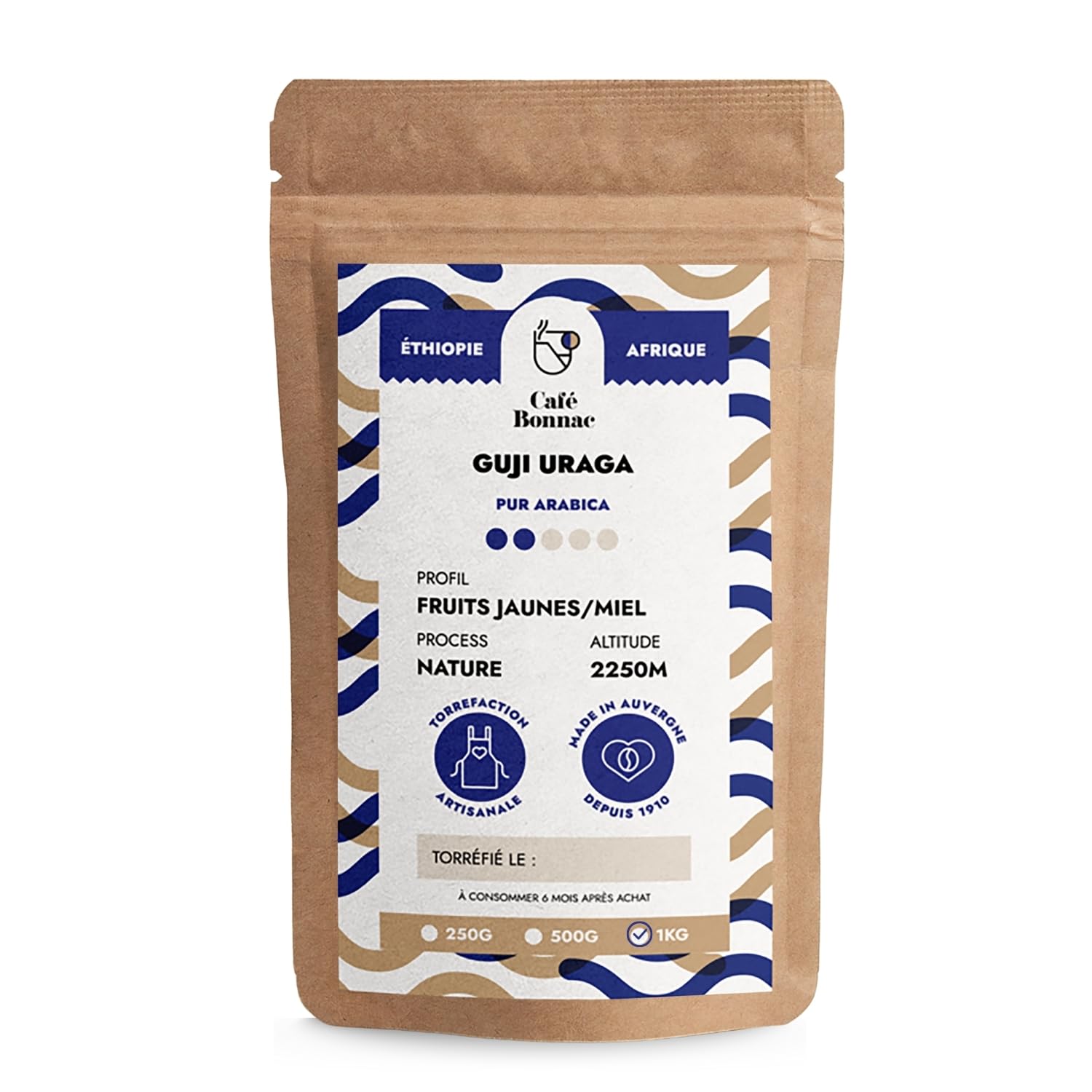 Café Bonnac – Café En Grain Éthiopie Guji Uraga 1kg | 100% Arabica Lavé | Notes Florales, Agrumes Et Thé Noir | Grand Cru D’altitude | Torréfaction Artisanale | Idéal Machine À Café Grain
