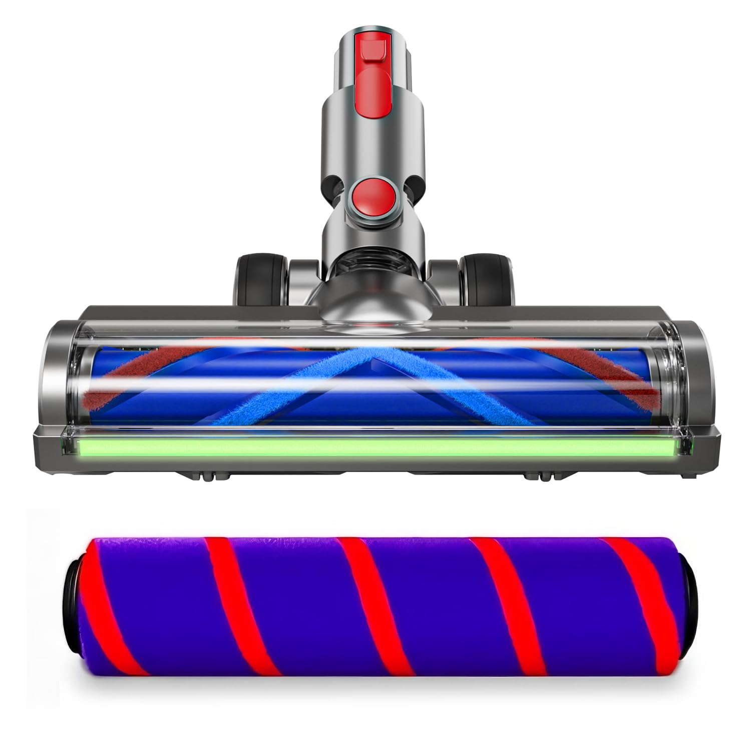 2 Replacement Vacuum Cleaner Heads for Dyson V7/V8/V10/V11/V15 | Anti-Tangle Motor-Driven Brush Roll with LED Light Dust Detection | Quick-Release Attachments for Carpets, Hardwood Floors & Tiles