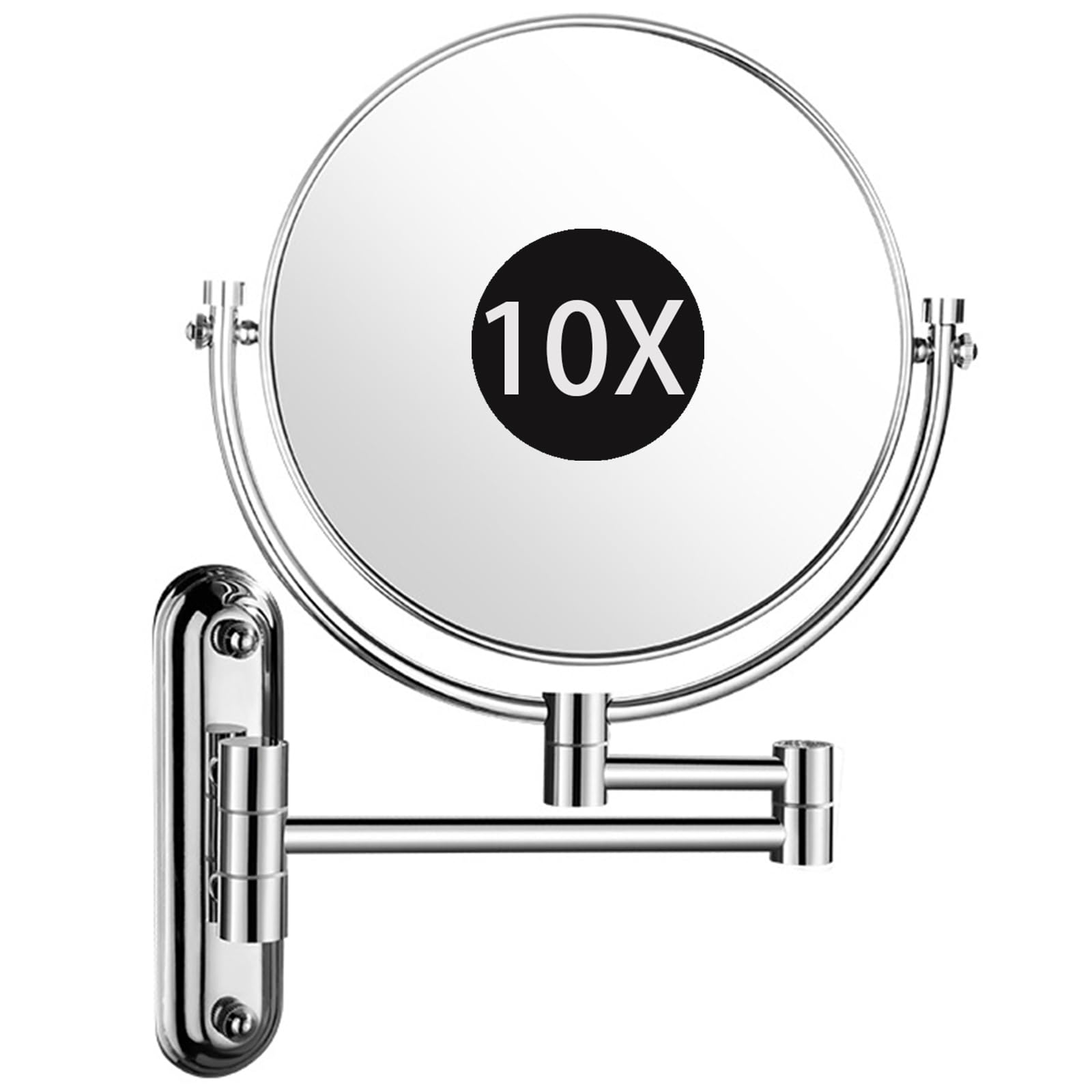 SXFSDOU 8" Wall Mounted Makeup Mirror with Magnification, Chrome Finished Double Sided Magnifying Mirror, Extendable Shaving Vanity for Bathroom,10X